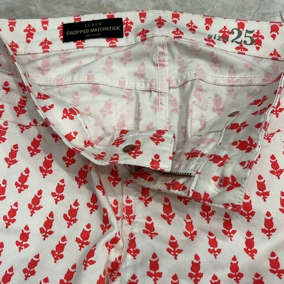 J CREW Cropped Matchstick Jeans Pink and White Thistle Print Size‎ 25 - Picture 5 of 9